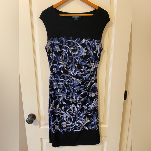 Black and Blue Floral Dress by Lauren Ralph Lauren Size 12 - Picture 1 of 4